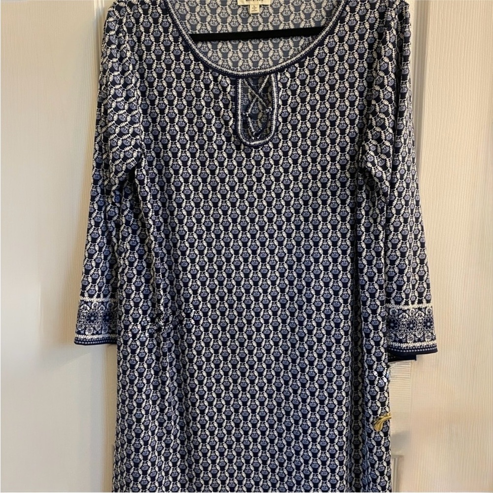 Max Studio Blue Patterned Dress with flared sleeves